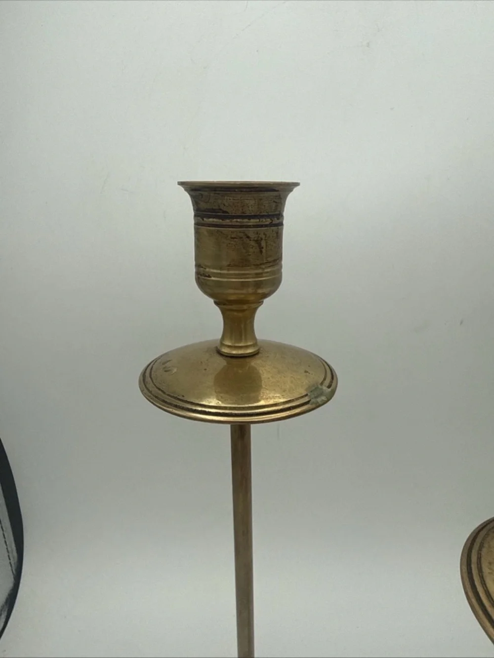 3 VTG Brass graduated MCM Taper Candle Holders Patina 10”, 9”, 8” minimalist